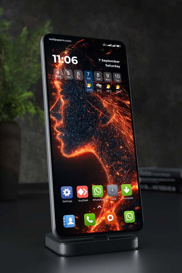 Phone Wallpaper 6528 - Fiery Cosmic Human Profile Abstract Art