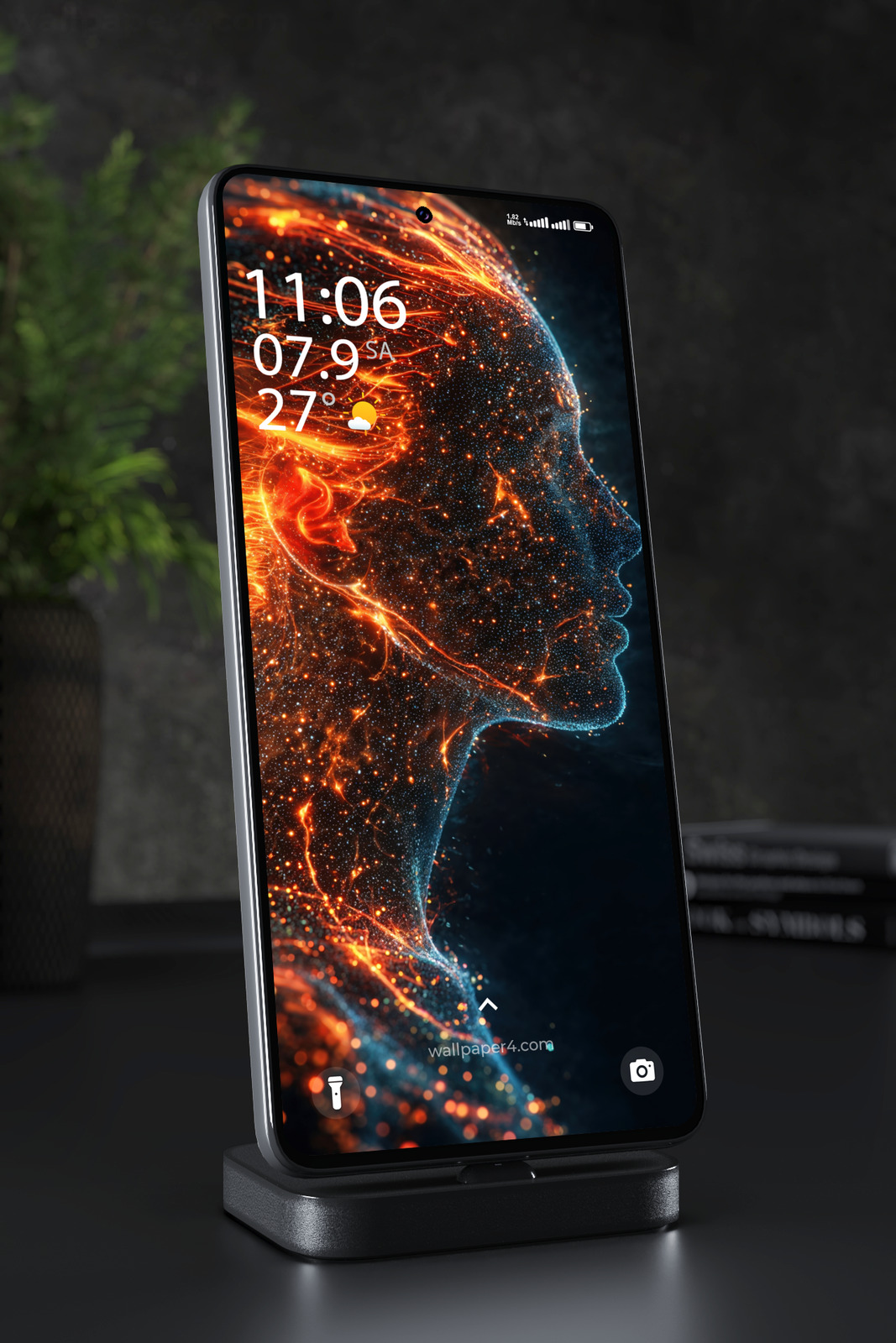 Mobile Wallpaper 6528 - Fiery Cosmic Human Profile Abstract Art