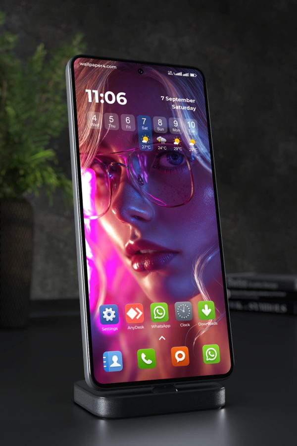 Phone Wallpaper 6532 - Neon Portrait with Futuristic Glasses