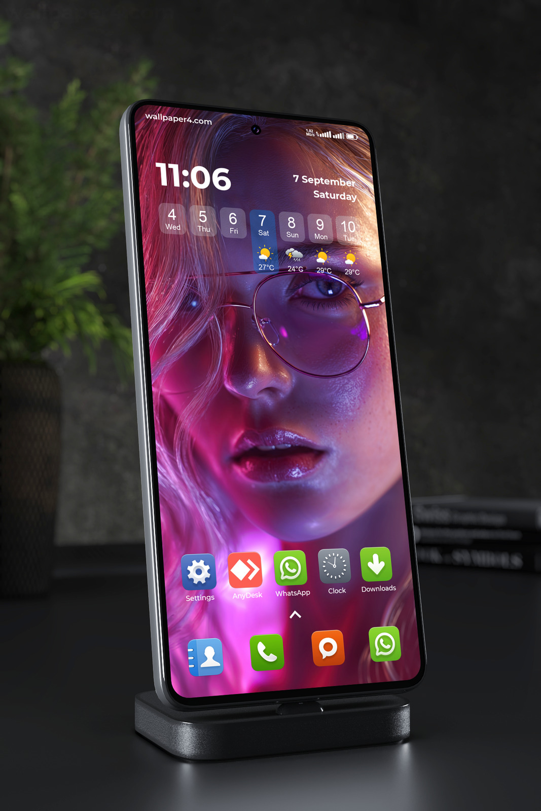 Mobile Wallpaper 6532 - Neon Portrait with Futuristic Glasses