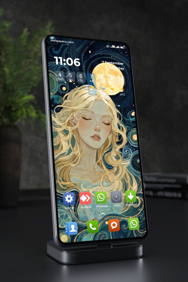 Phone Wallpaper 6537 - Mystical Moon Goddess Fantasy Portrait Art