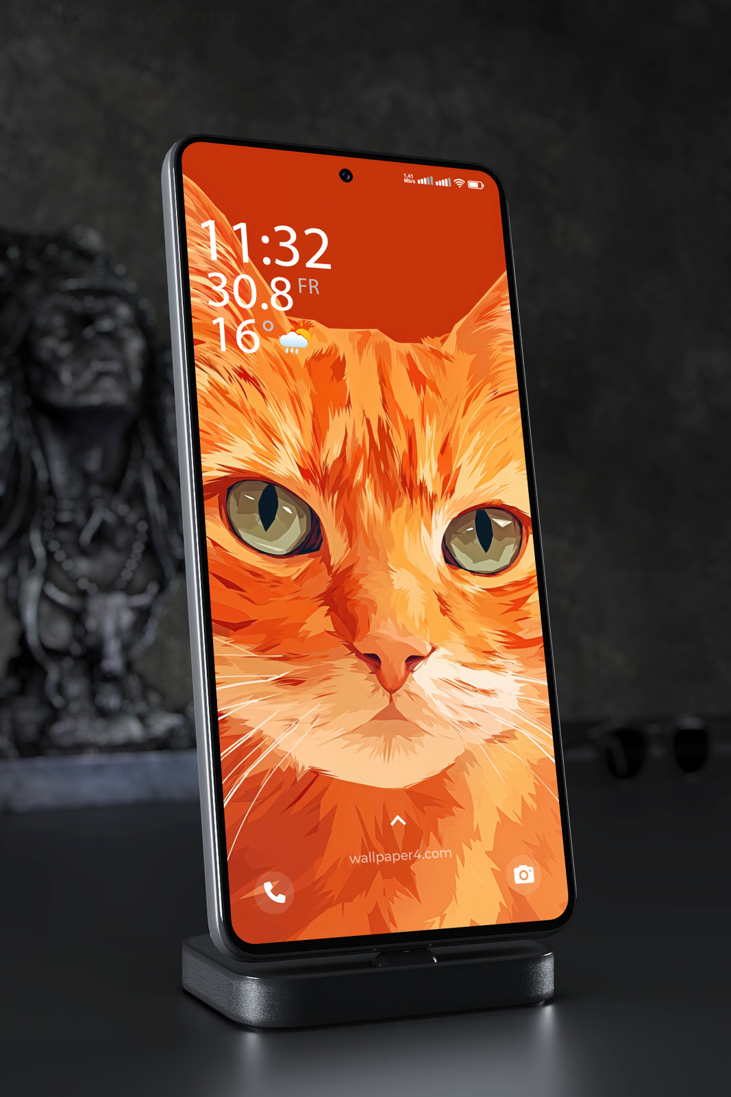 Mobile Wallpaper 6545 - Abstract Orange Cat Face Art Wallpaper
