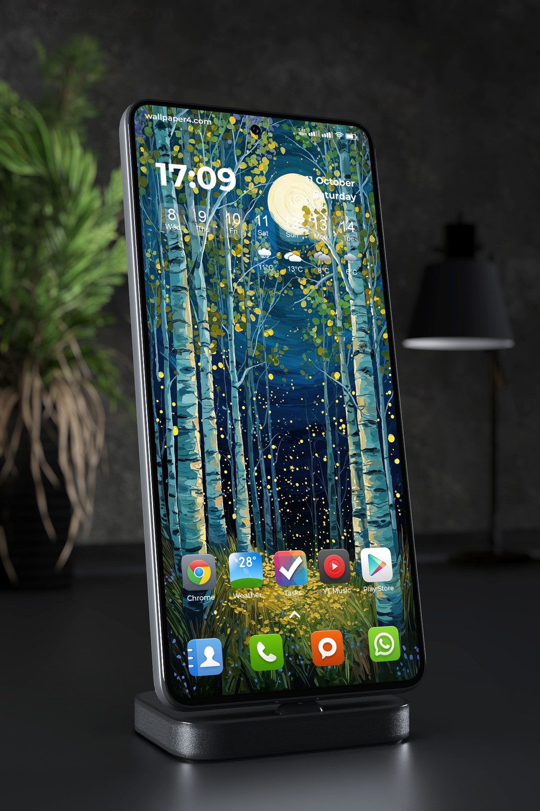 Phone Wallpaper 6549 - Mystical Birch Forest Under Moonlight