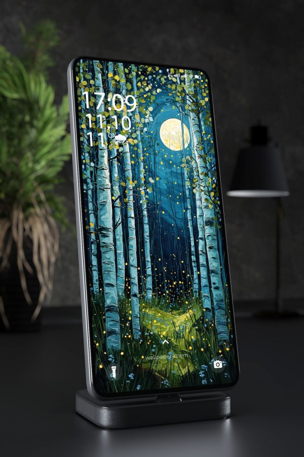 Mobile Wallpaper 6549 - Mystical Birch Forest Under Moonlight