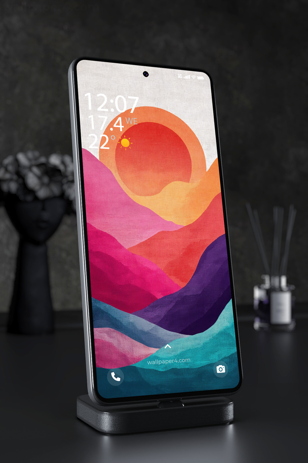 Mobile Wallpaper 6558 - Abstract Colorful Mountain Sunset Landscape Art