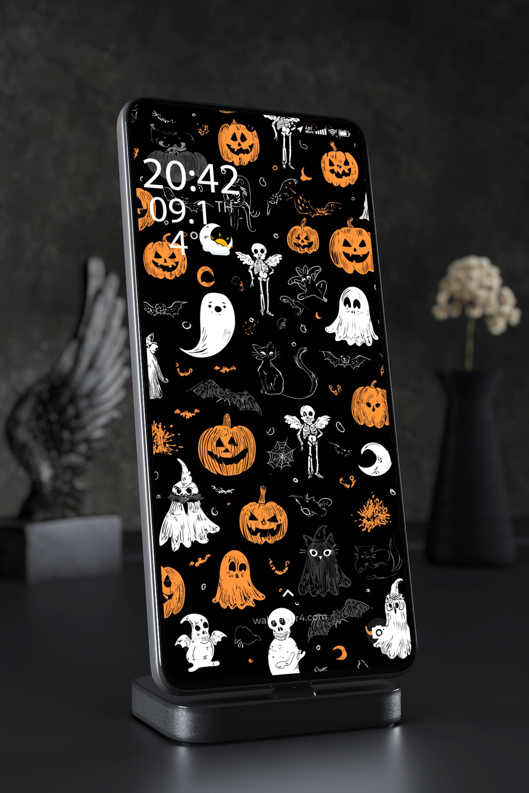 Phone Wallpaper 6562 - Spooky Halloween Ghosts and Pumpkins Pattern