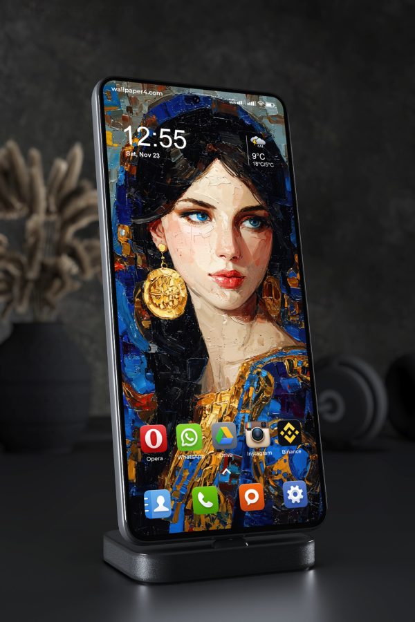 Phone Wallpaper 6566 - Elegant Blue Eyed Woman Oil Portrait Art