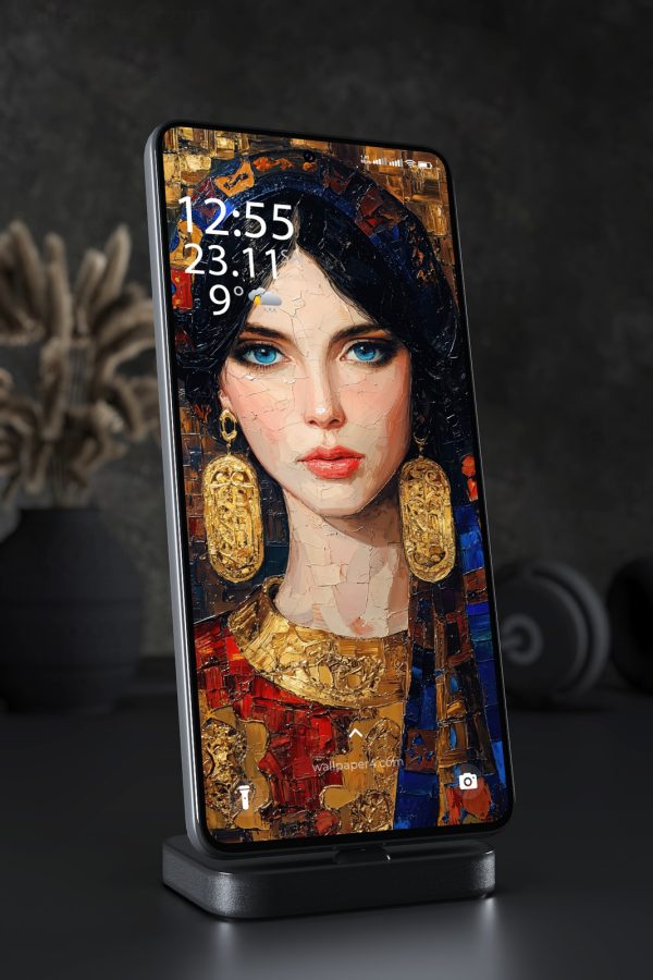 Mobile Wallpaper 6566 - Elegant Blue Eyed Woman Oil Portrait Art