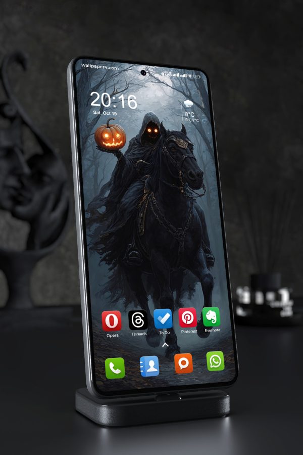 Phone Wallpaper 6576 - Dark Headless Horseman Halloween Forest Art
