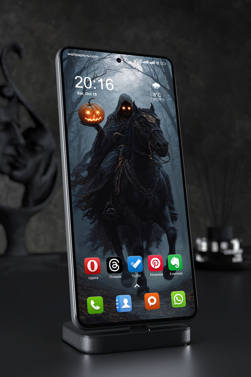 Phone Wallpaper 6576 - Dark Headless Horseman Halloween Forest Art