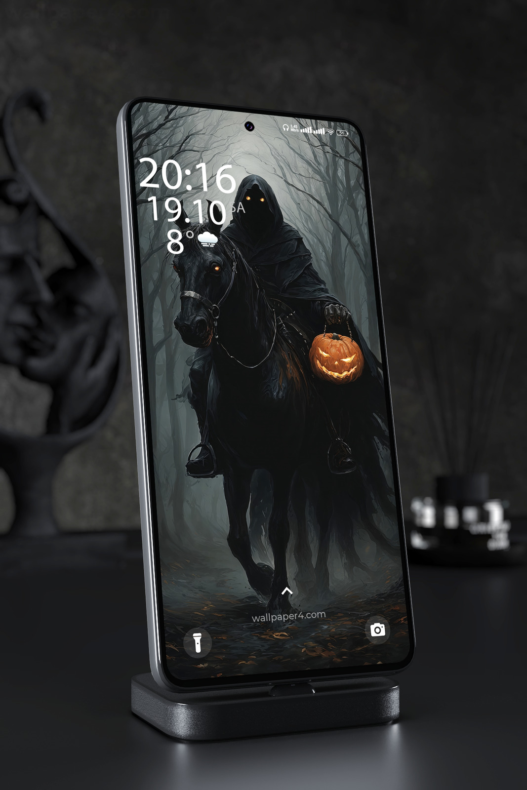 Mobile Wallpaper 6576 - Dark Headless Horseman Halloween Forest Art