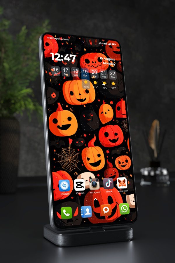 Mobile Wallpaper 6585 - Cute Halloween Pumpkin Night Illustration