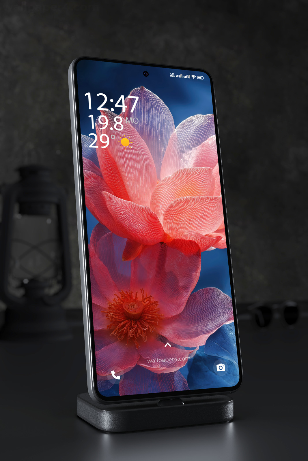Mobile Wallpaper 6589 - Pink Lotus Flower in Deep Blue Light