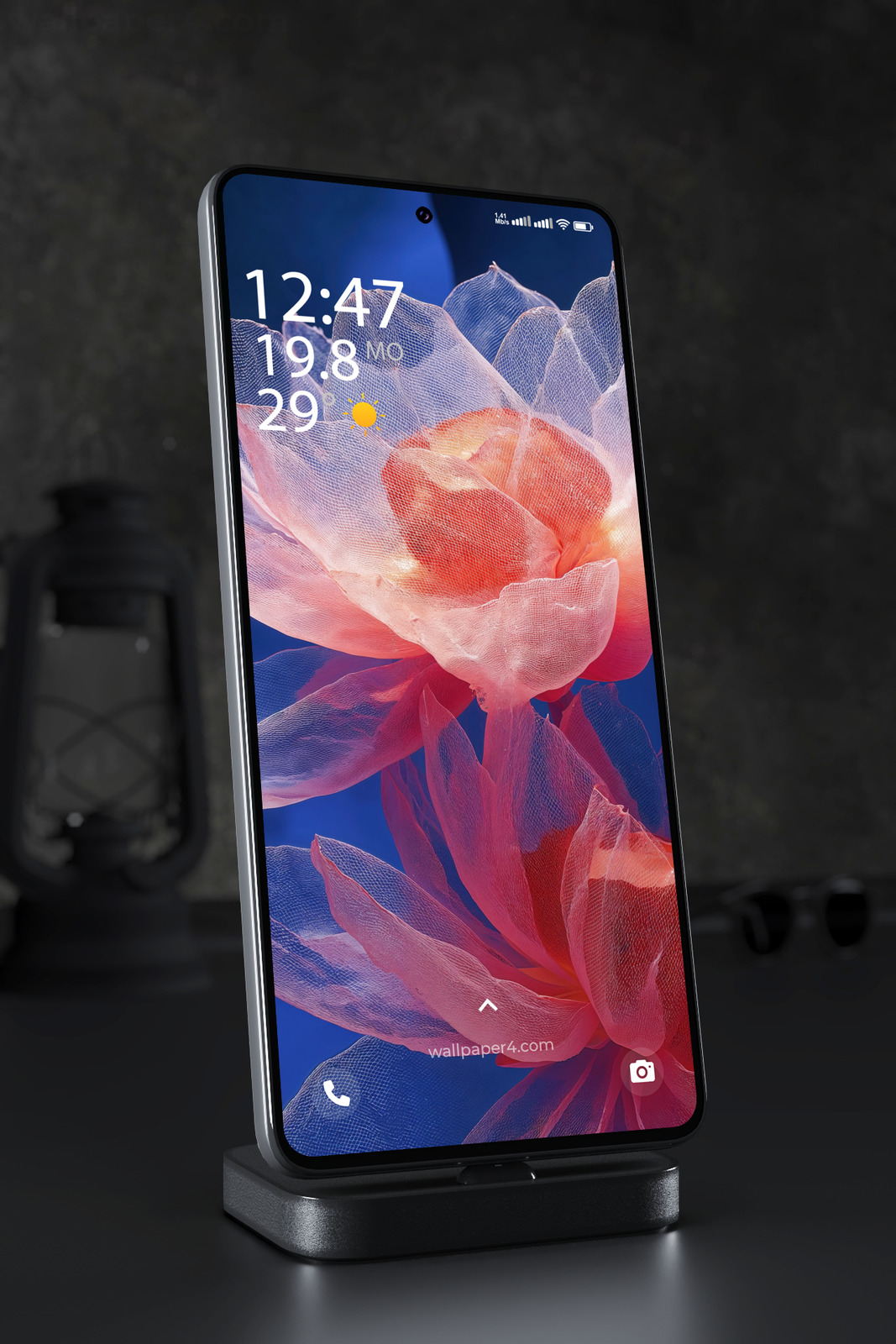 Mobile Wallpaper 6589 - Pink Lotus Flower in Deep Blue Light
