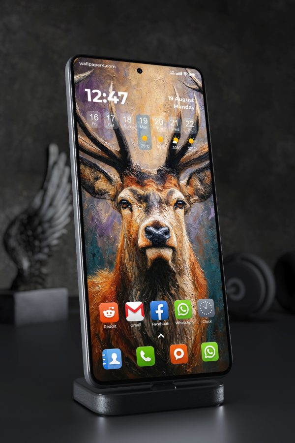 Phone Wallpaper 6612 - Majestic Deer Portrait Oil Painting Art