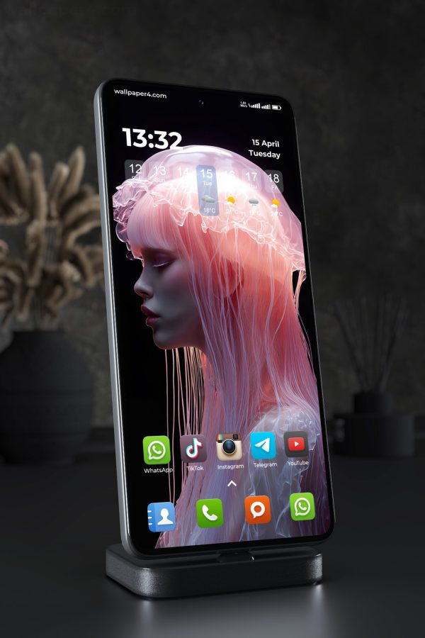 Phone Wallpaper 6617 - Ethereal Jellyfish Woman Neon Fantasy Art