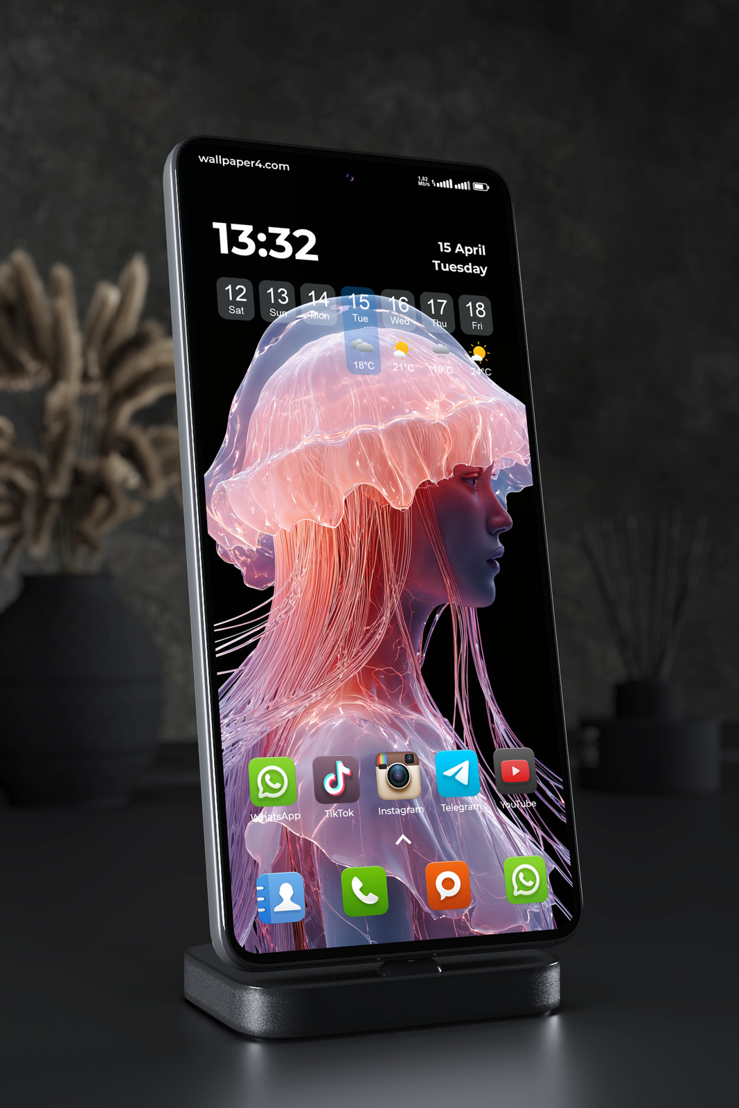 Mobile Wallpaper 6617 - Ethereal Jellyfish Woman Neon Fantasy Art