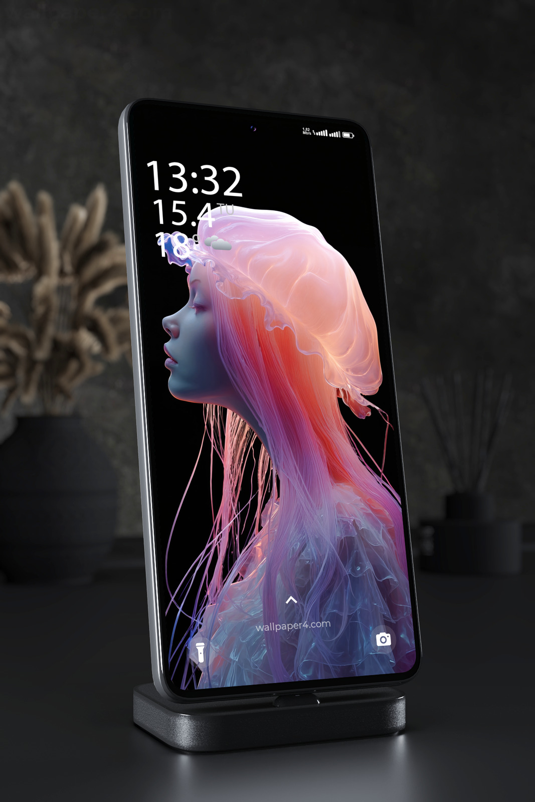 Mobile Wallpaper 6617 - Ethereal Jellyfish Woman Neon Fantasy Art