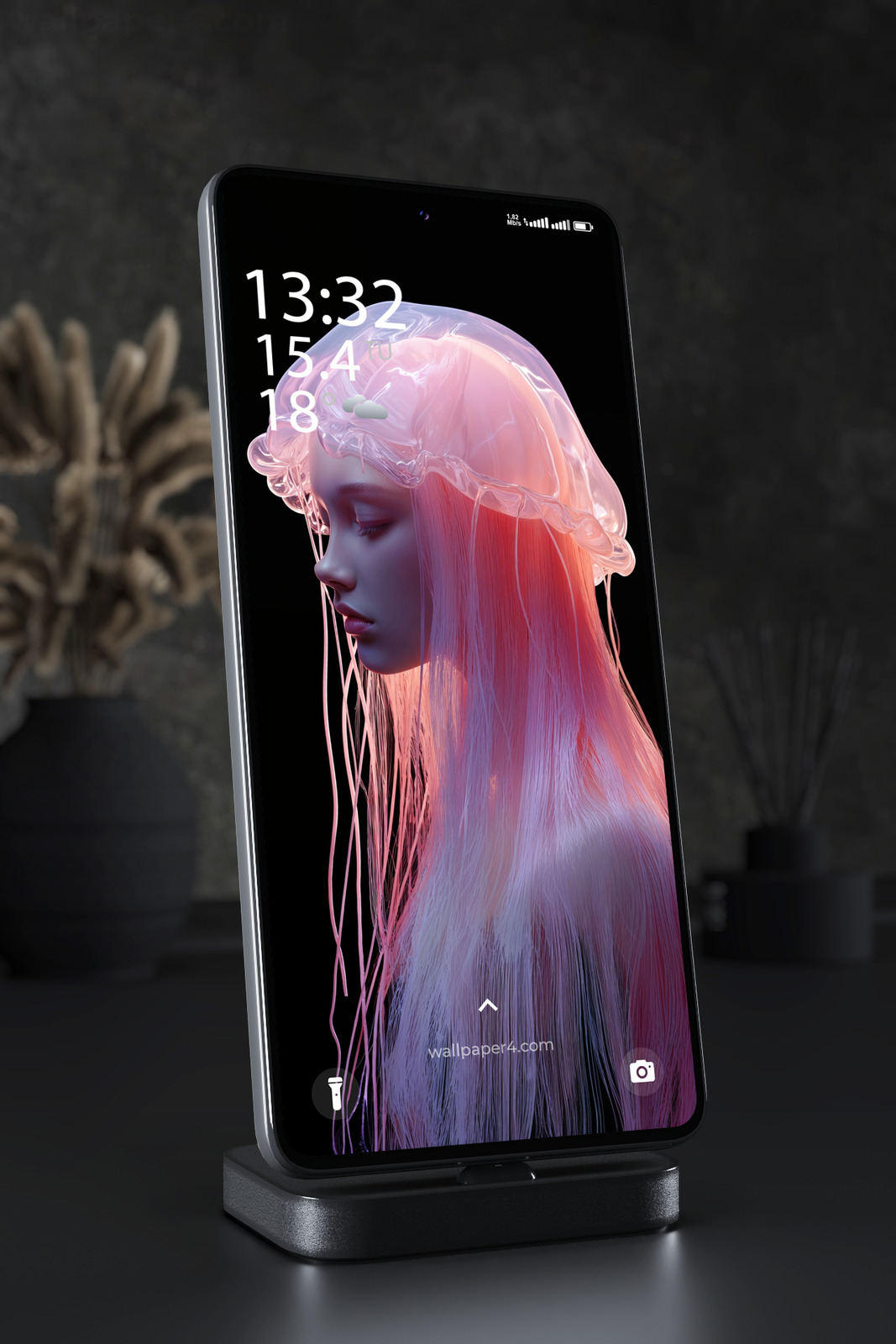 Mobile Wallpaper 6617 - Ethereal Jellyfish Woman Neon Fantasy Art
