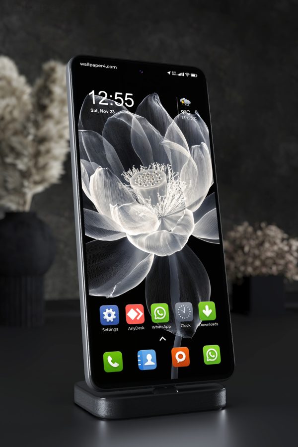 Phone Wallpaper 6622 - Elegant White Lotus Flower on Black Background