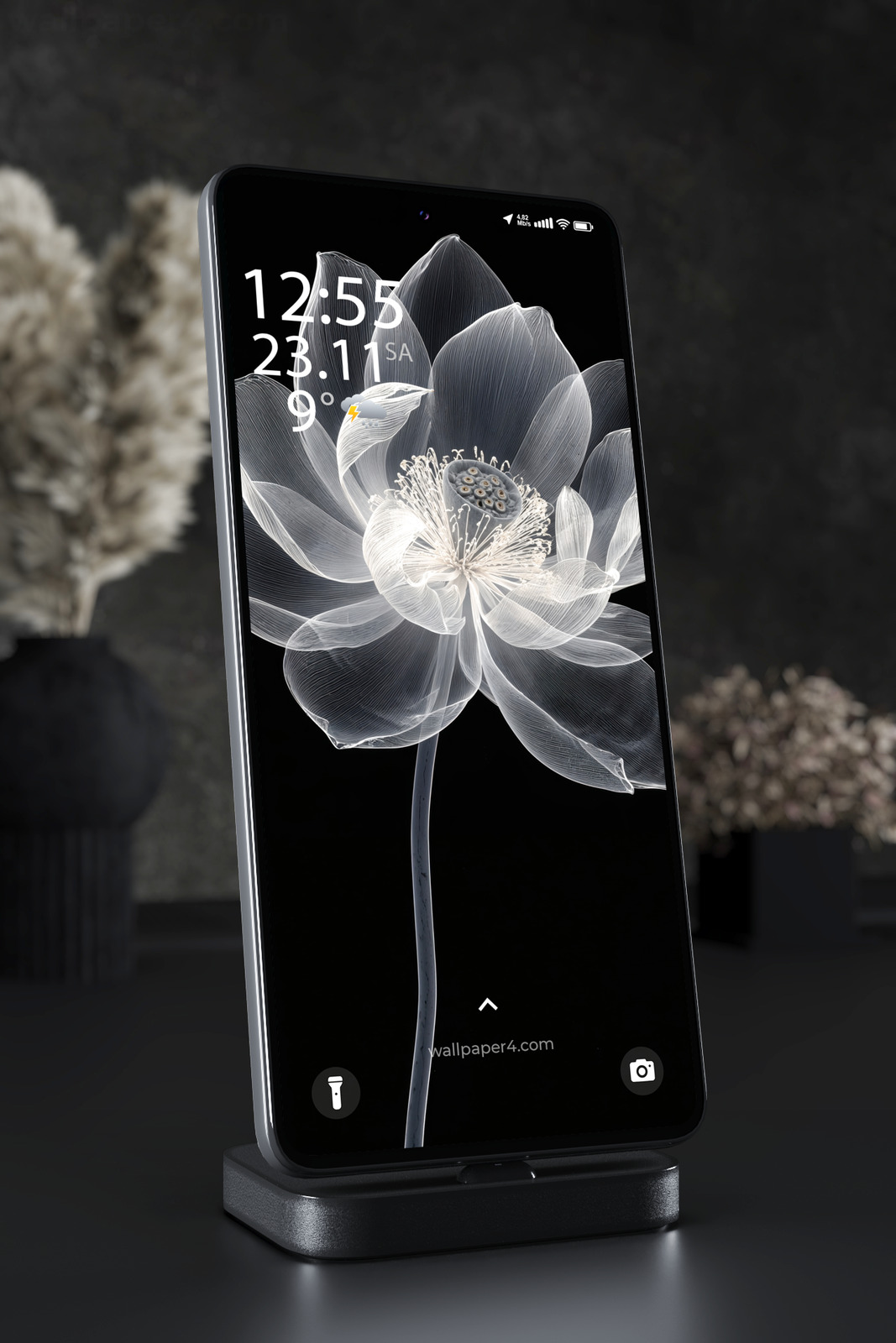 Mobile Wallpaper 6622 - Elegant White Lotus Flower on Black Background