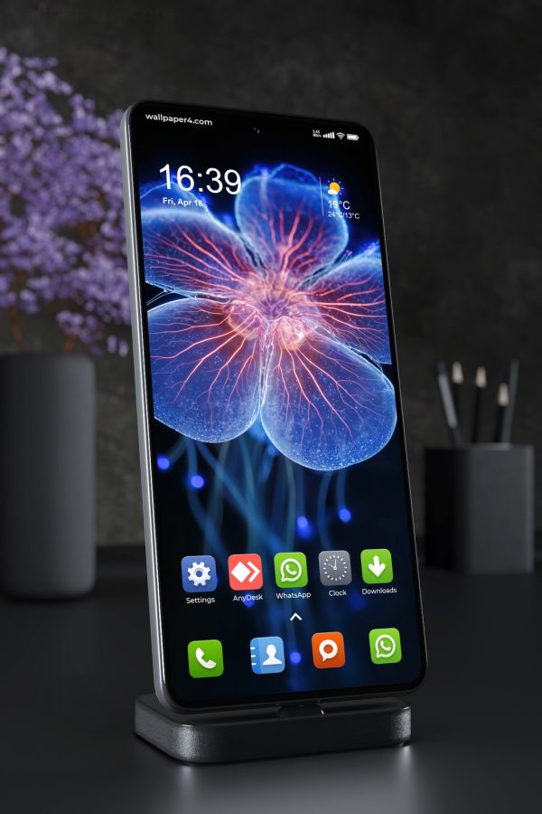 Mobile Wallpaper 6627 - Glowing Blue Bioluminescent Flower Art