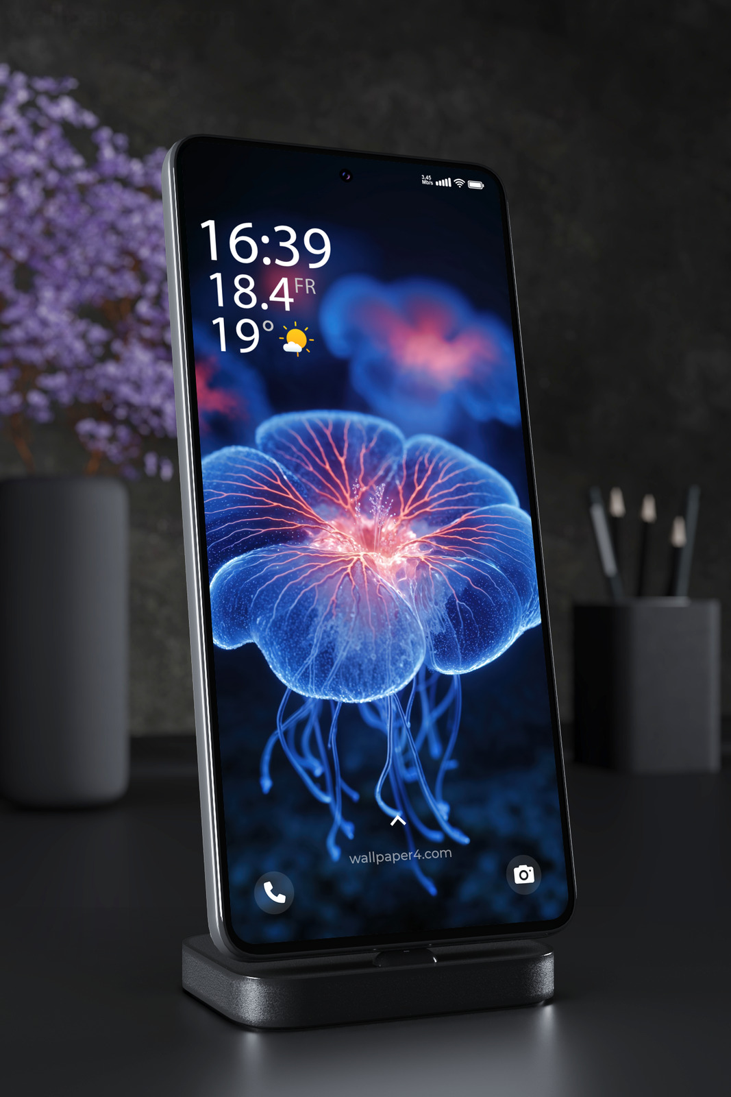 Mobile Wallpaper 6627 - Glowing Blue Bioluminescent Flower Art