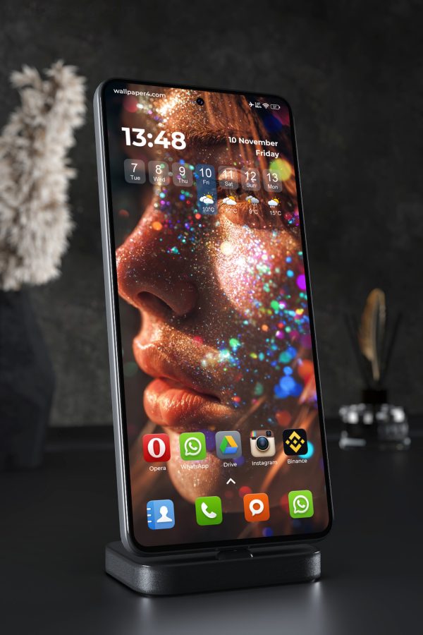 Phone Wallpaper 6636 - Glitter Face Portrait with Colorful Light