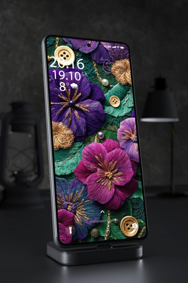 Mobile Wallpaper 6644 - Elegant Purple Floral Embroidery Texture Design
