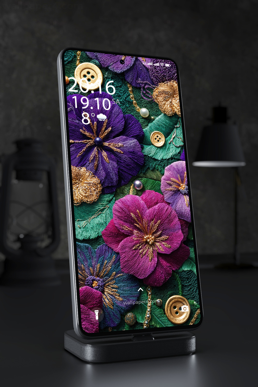 Mobile Wallpaper 6644 - Elegant Purple Floral Embroidery Texture Design