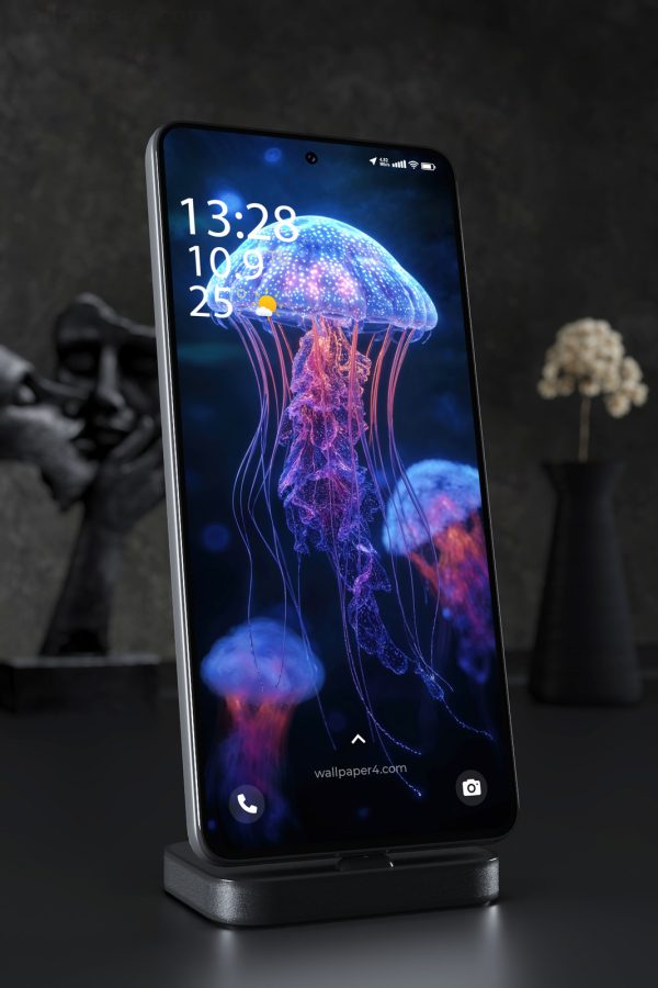 Phone Wallpaper 6657 - Bioluminescent Jellyfish in Deep Ocean Glow