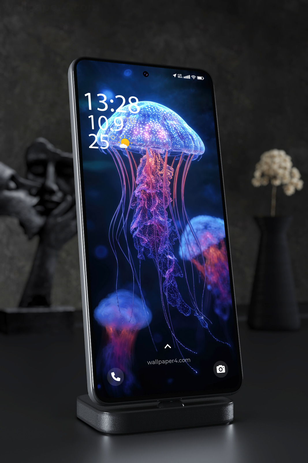 Phone Wallpaper 6657 - Bioluminescent Jellyfish in Deep Ocean Glow