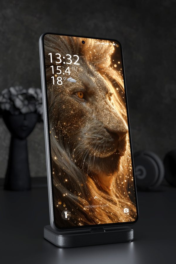Mobile Wallpaper 6662 - Golden Lion Portrait with Glowing Dust Effect