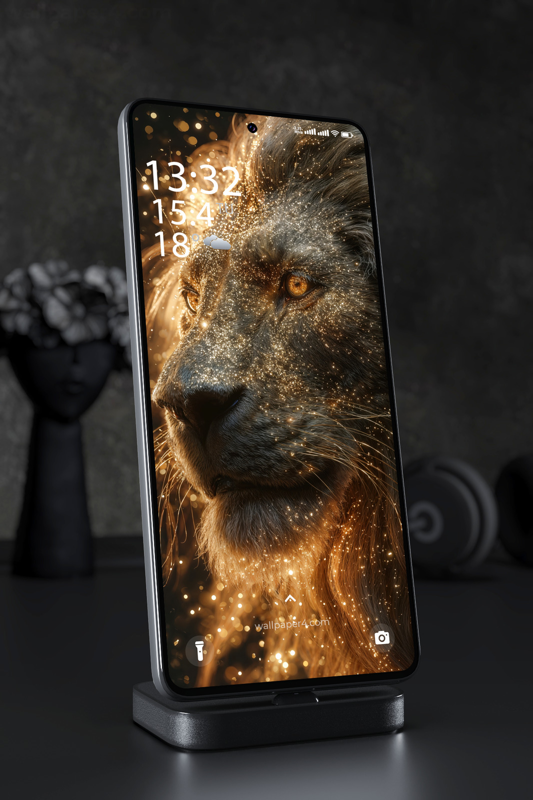 Mobile Wallpaper 6662 - Golden Lion Portrait with Glowing Dust Effect