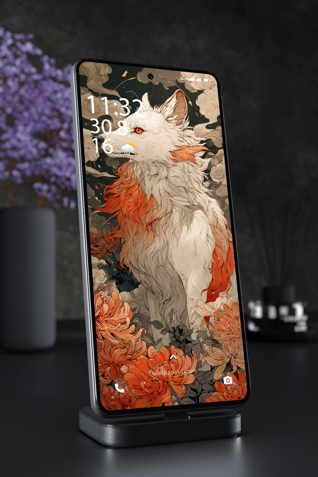 Mobile Wallpaper 6679 - Mystical White Fox in Autumn Fantasy Art