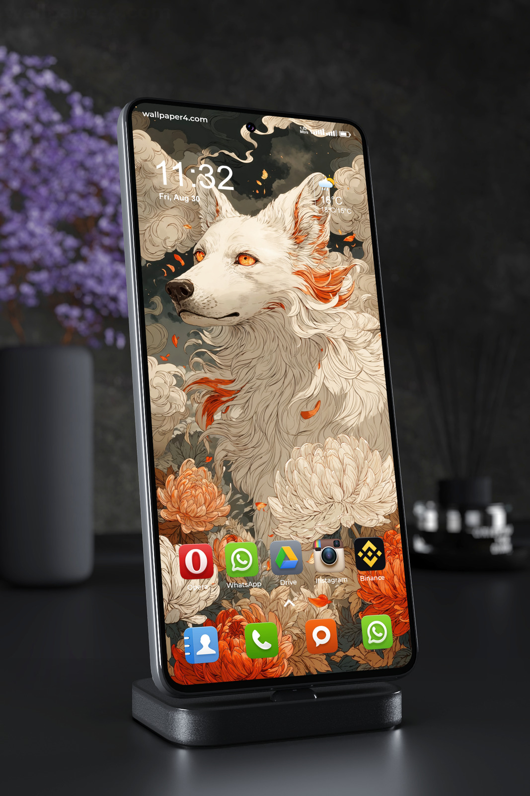 Mobile Wallpaper 6679 - Mystical White Fox in Autumn Fantasy Art