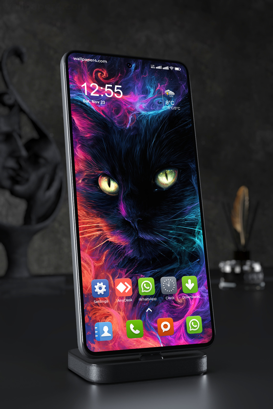 Mobile Wallpaper 6684 - Neon Black Cat Abstract Art Wallpaper
