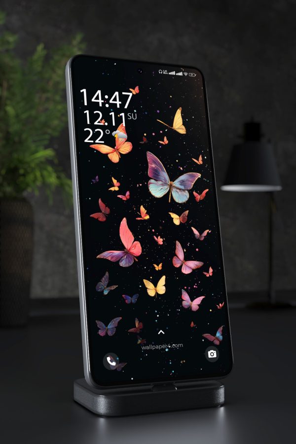 Phone Wallpaper 6692 - Colorful Butterflies on Dark Background