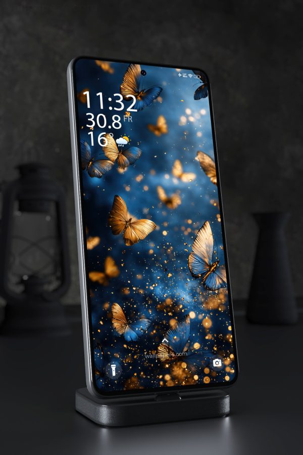 Phone Wallpaper 6695 - Blue and Gold Butterfly Dream Background