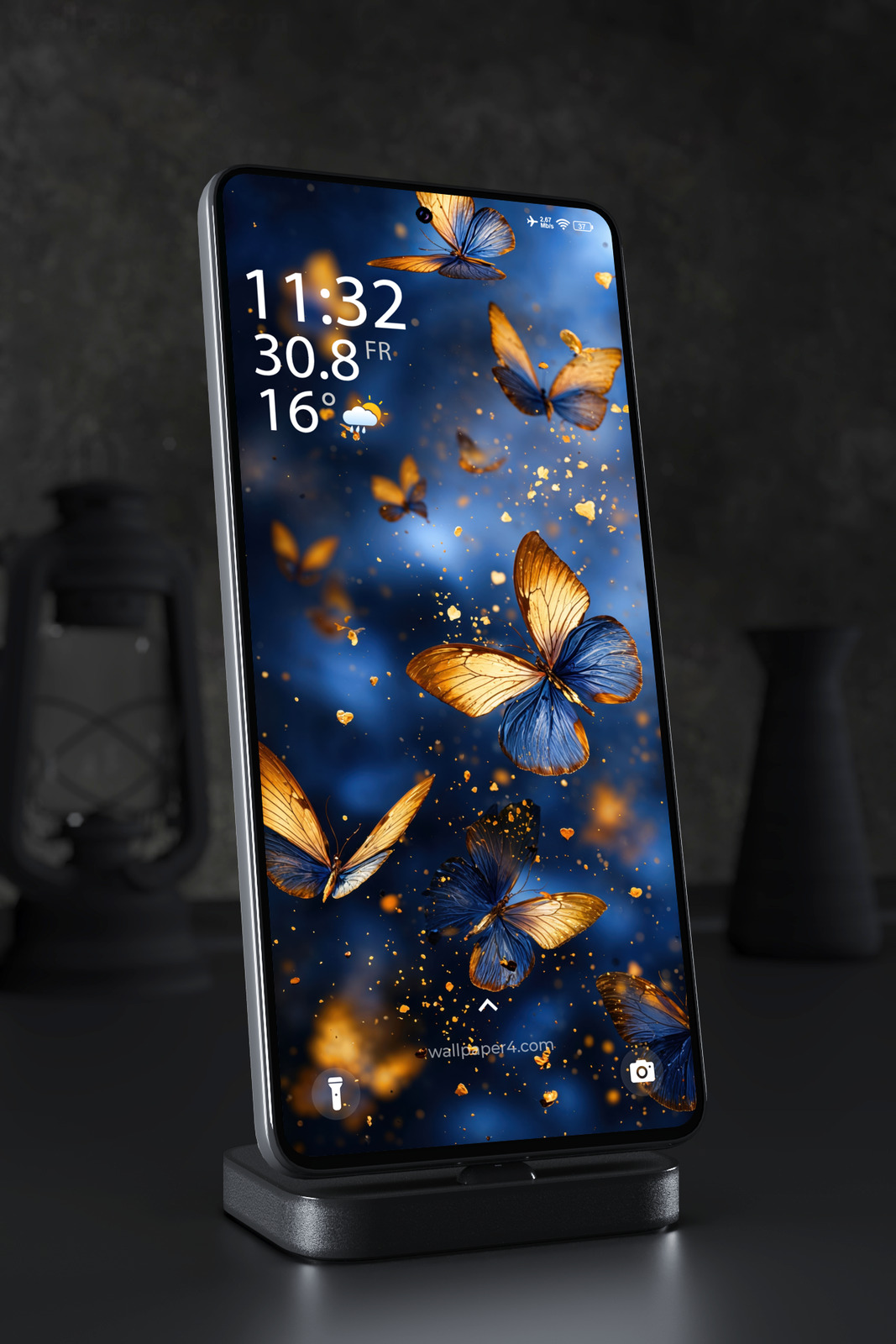 Mobile Wallpaper 6695 - Blue and Gold Butterfly Dream Background
