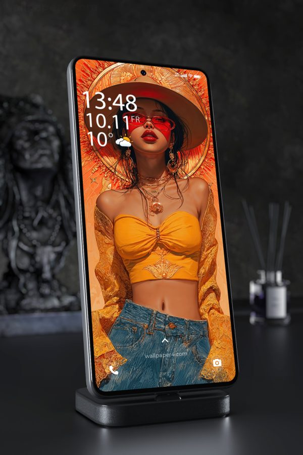 Phone Wallpaper 6699 - Stylish Sunlit Woman in Orange Fashion Art