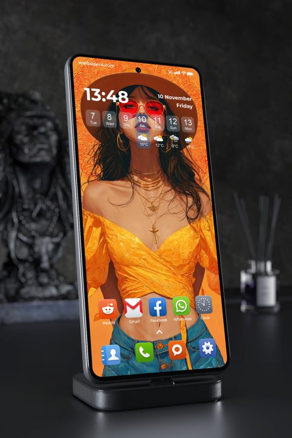 Mobile Wallpaper 6699 - Stylish Sunlit Woman in Orange Fashion Art