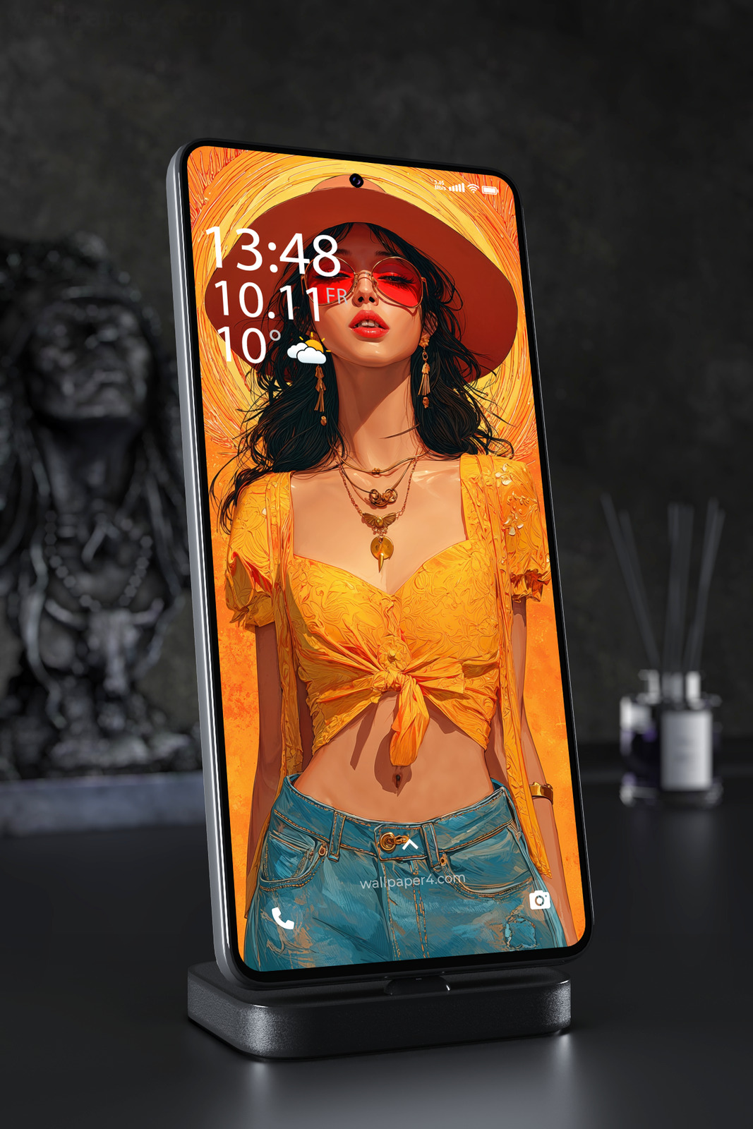 Mobile Wallpaper 6699 - Stylish Sunlit Woman in Orange Fashion Art