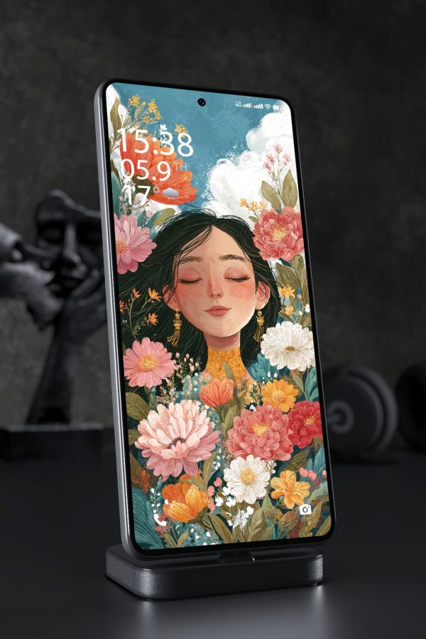 Phone Wallpaper 6745 - Floral Girl Portrait with Artistic Botanical Style