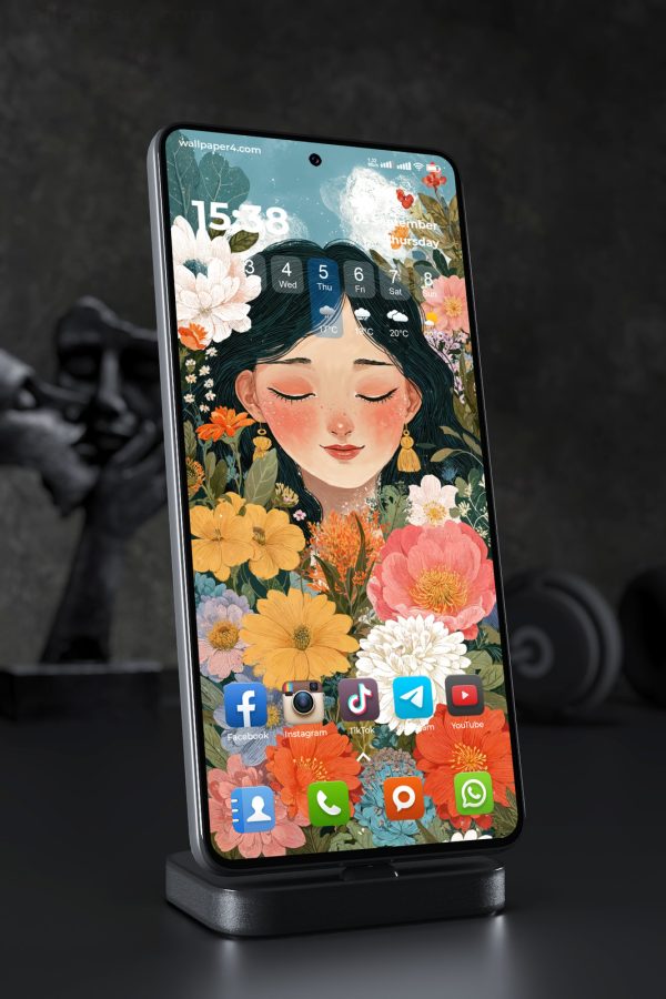 Mobile Wallpaper 6745 - Floral Girl Portrait with Artistic Botanical Style