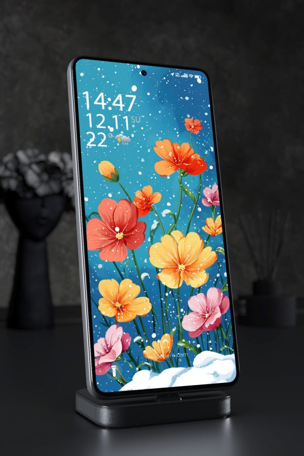 Phone Wallpaper 6750 - Colorful Wildflowers Under Snowy Blue Sky