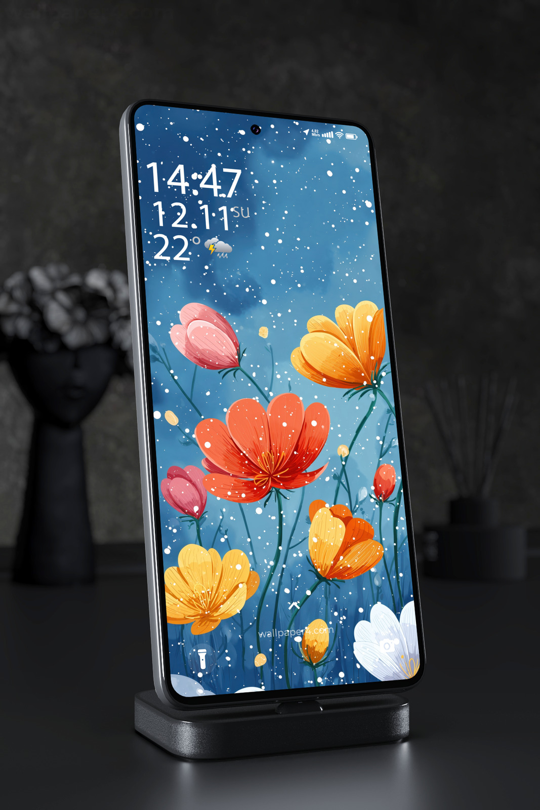 Mobile Wallpaper 6750 - Colorful Wildflowers Under Snowy Blue Sky