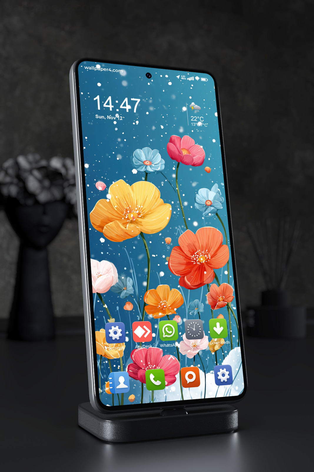 Mobile Wallpaper 6750 - Colorful Wildflowers Under Snowy Blue Sky