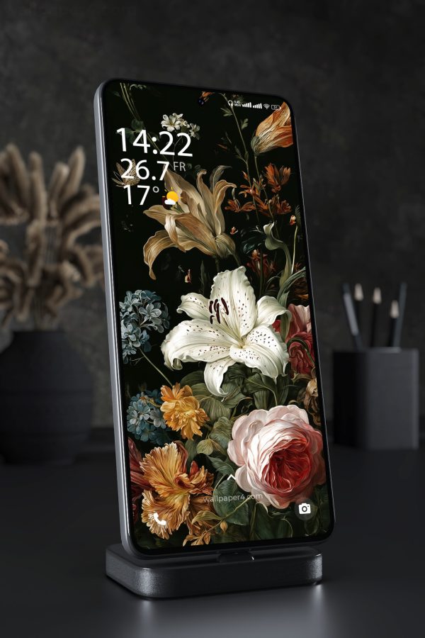 Phone Wallpaper 6759 - Elegant Botanical Flowers on Dark Background