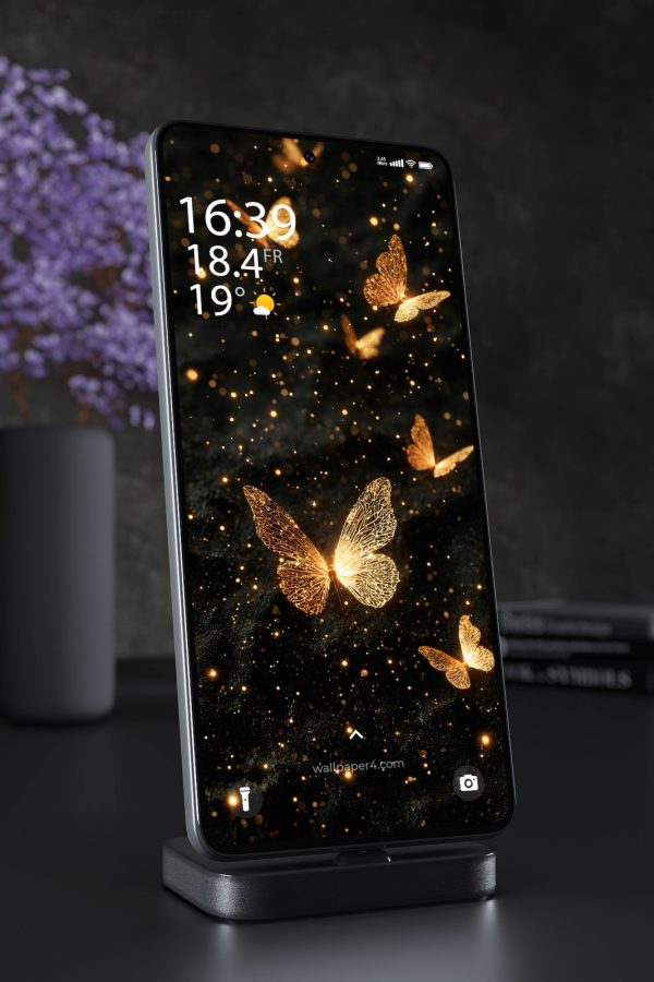 Phone Wallpaper 6771 - Golden Butterfly Lights in Dark Fantasy Style